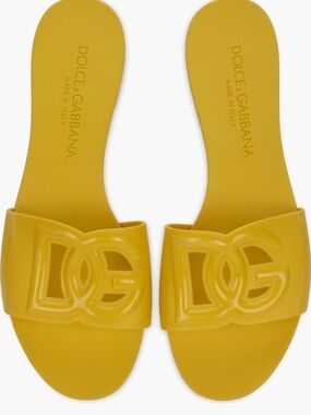 Dolce & Gabbana Bright Yellow DG Logo Slide Sandals